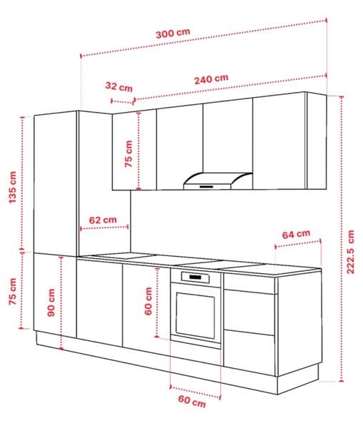 Plano de cocina con medidas